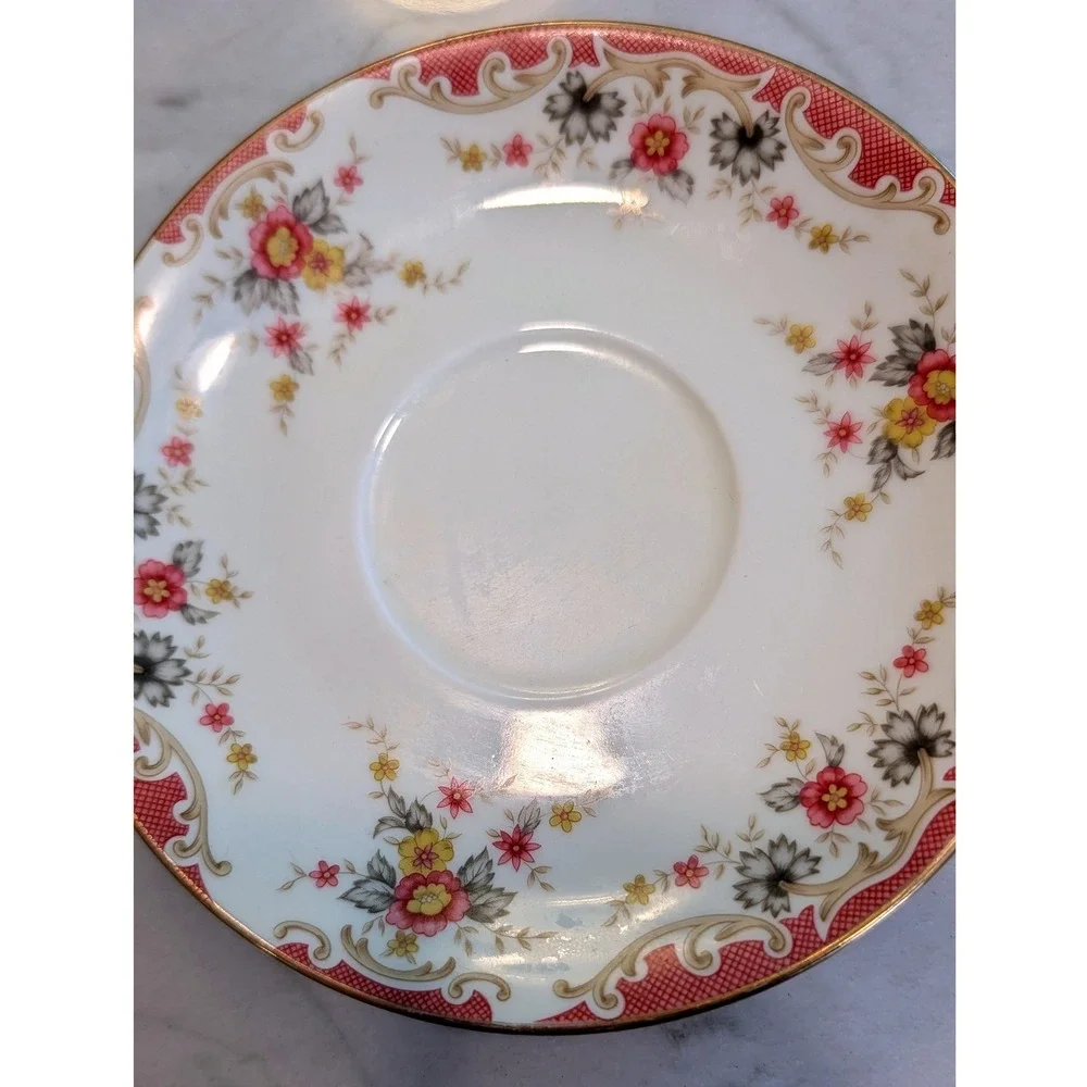 Mikasa Shelly L2806 Ivory China Saucers Set of 2 Pink Floral Gold Trim Japan